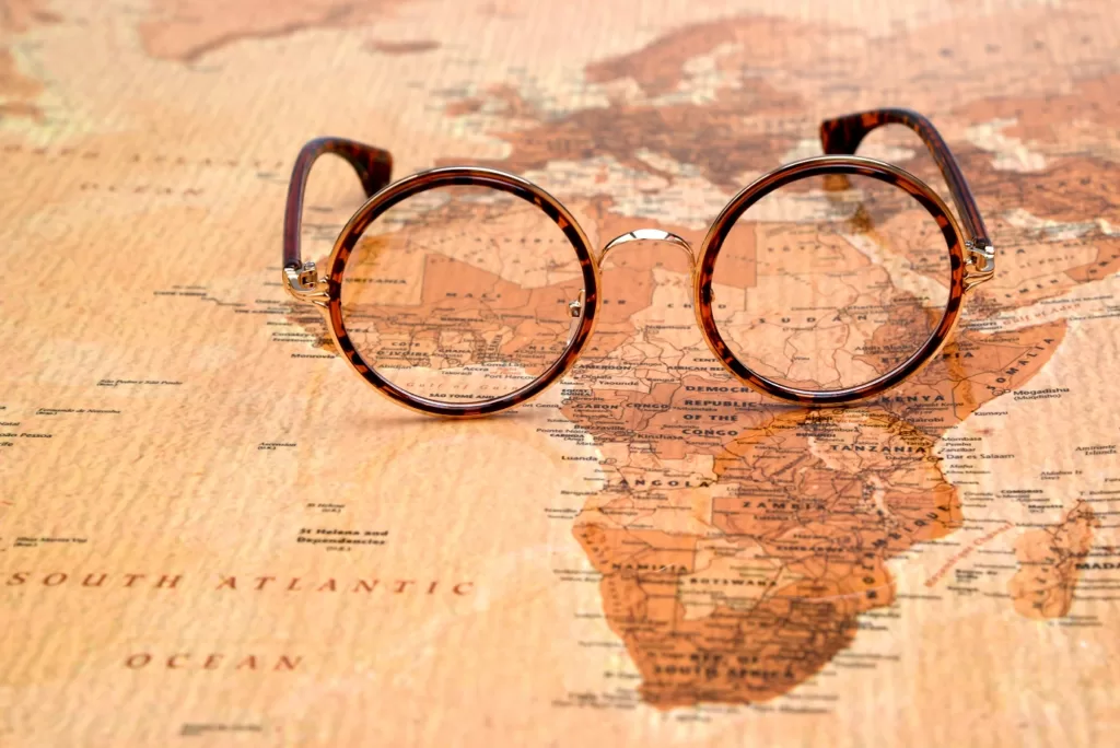 Glasses on a map of Africa