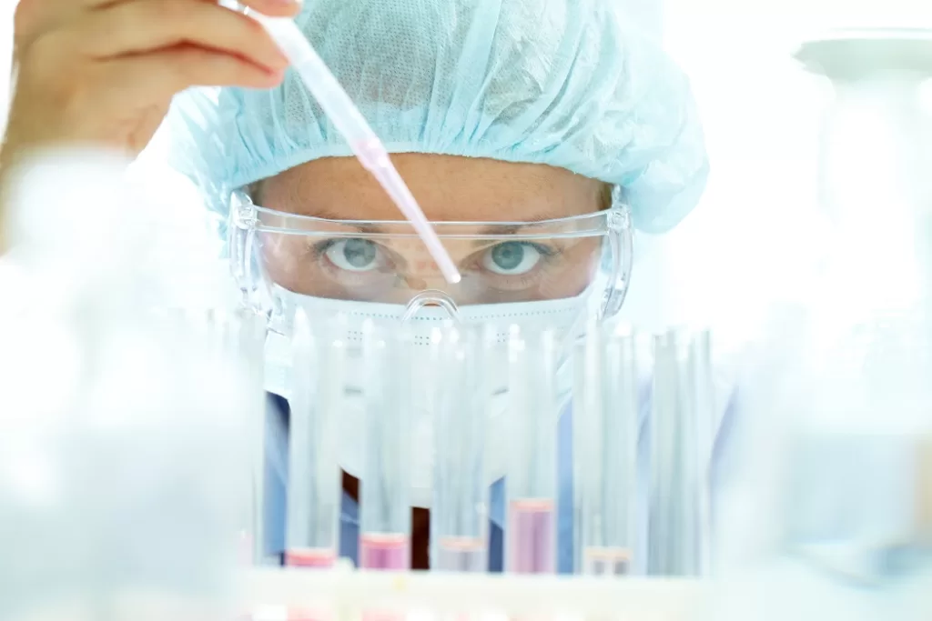 Women in science, female scientist with test tubes