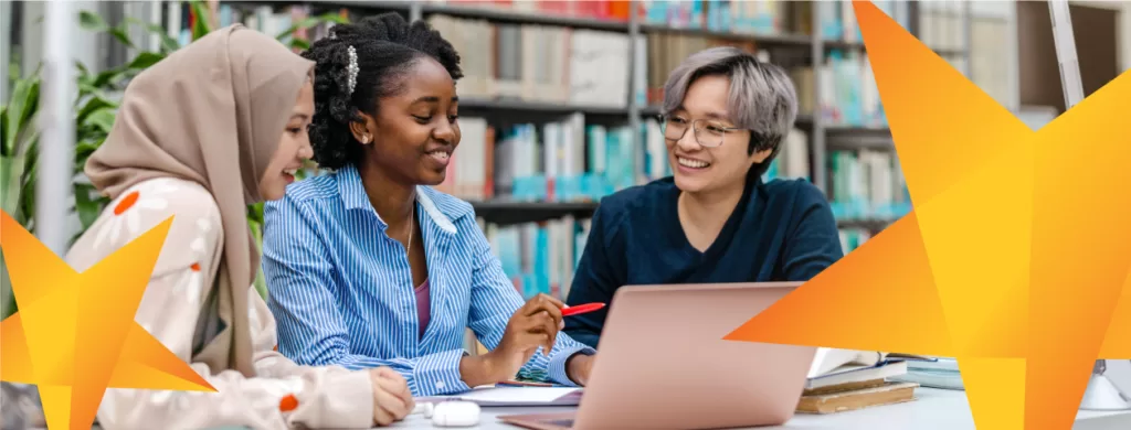 Students working in a library